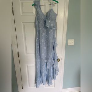 Lulus forever be light blue floral jacquard ruffled maxi dress - size L